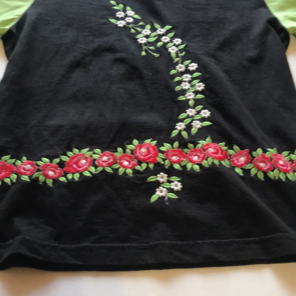 Vintage Y2K Long Sleeve Top Floral Embroidery 2000‘s Neon Green Black Floral Hot - Picture 6 of 13